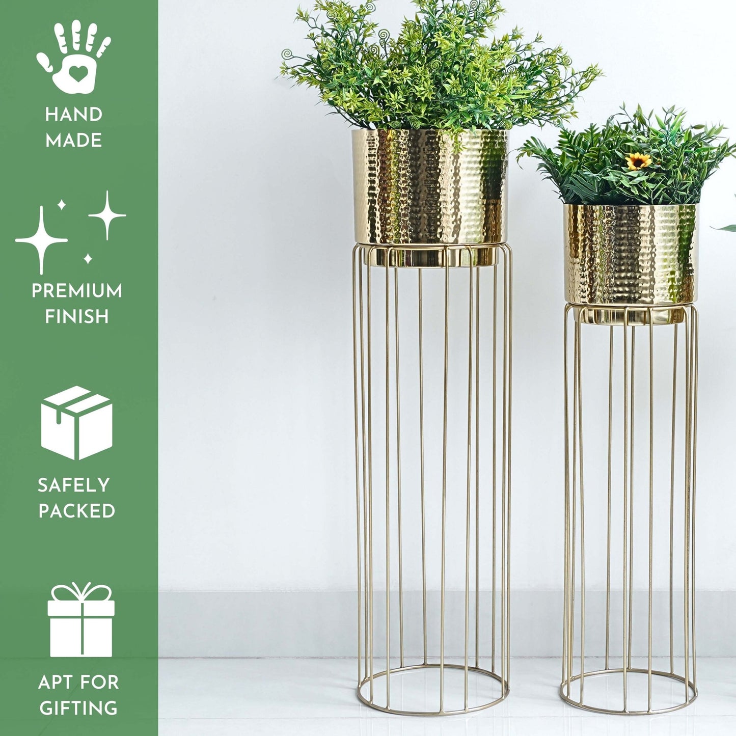 Hammered Metal Planters With Tall Stands, Set Of 2 - Behoma