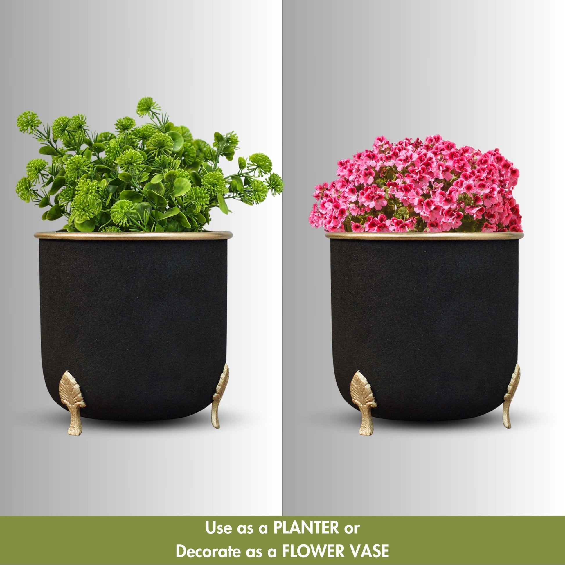 Leaf leg Metal Planter, Black - Behoma