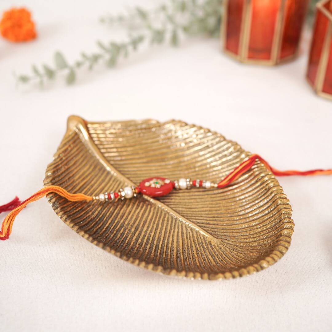 Leaf - shaped Platter, Golden - Small - Behoma, Holi platter, holi tray, trays for holi