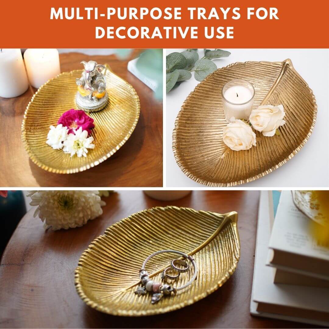 Leaf - shaped Platter, Set of 2, Golden - Behoma