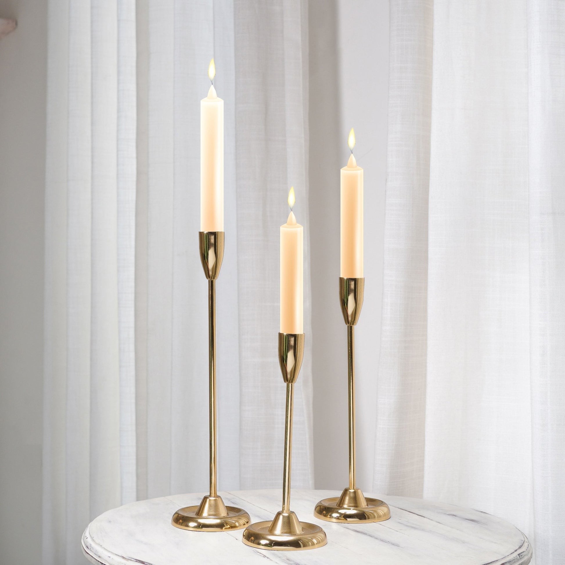 Luxury Golden Metal Taper Candle Holder Set of 3 - Behoma