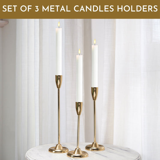 Luxury Golden Metal Taper Candle Holder Set of 3 - Behoma