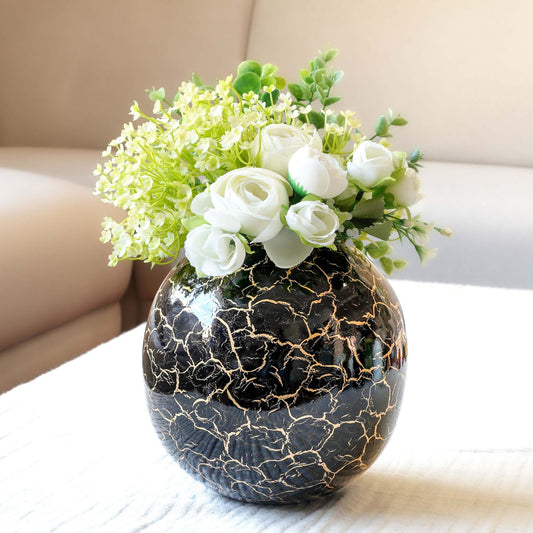 Metal Ball Crackled Flower Vase, Black - 6.6'' - Behoma