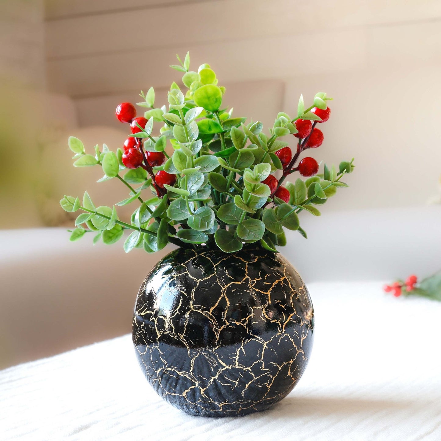 Metal Ball Crackled Flower Vase, Black - Set - 6.6'' & 4.1'' - Behoma