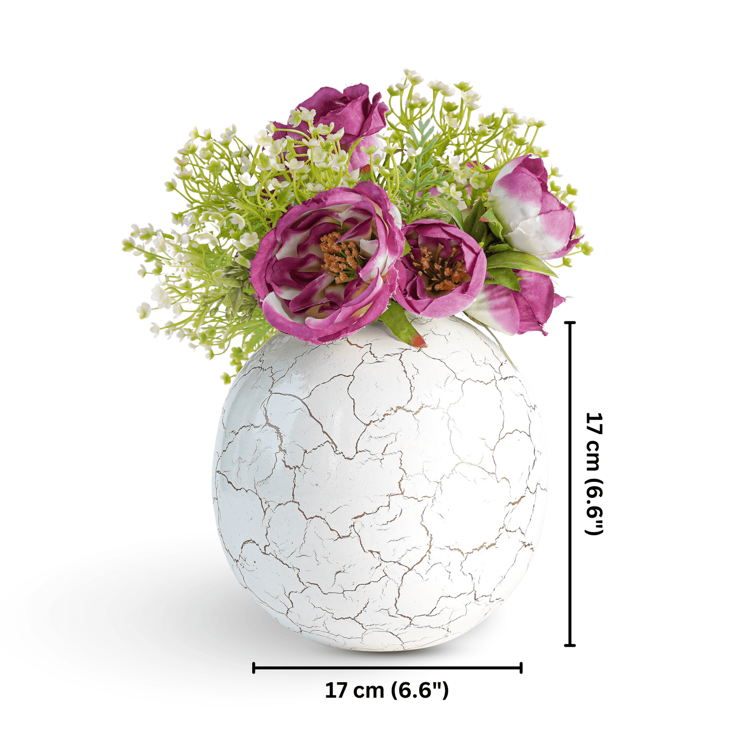 Metal Ball Crackled Flower Vase, White - Large, 6.6'' - Behoma