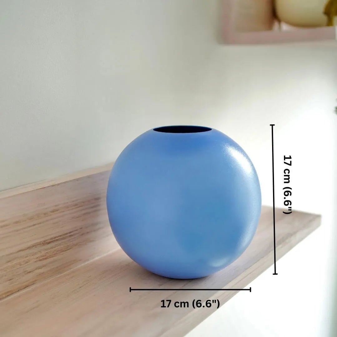 Metal Ball Flower Vase, Blue - 4.1'' - Behoma