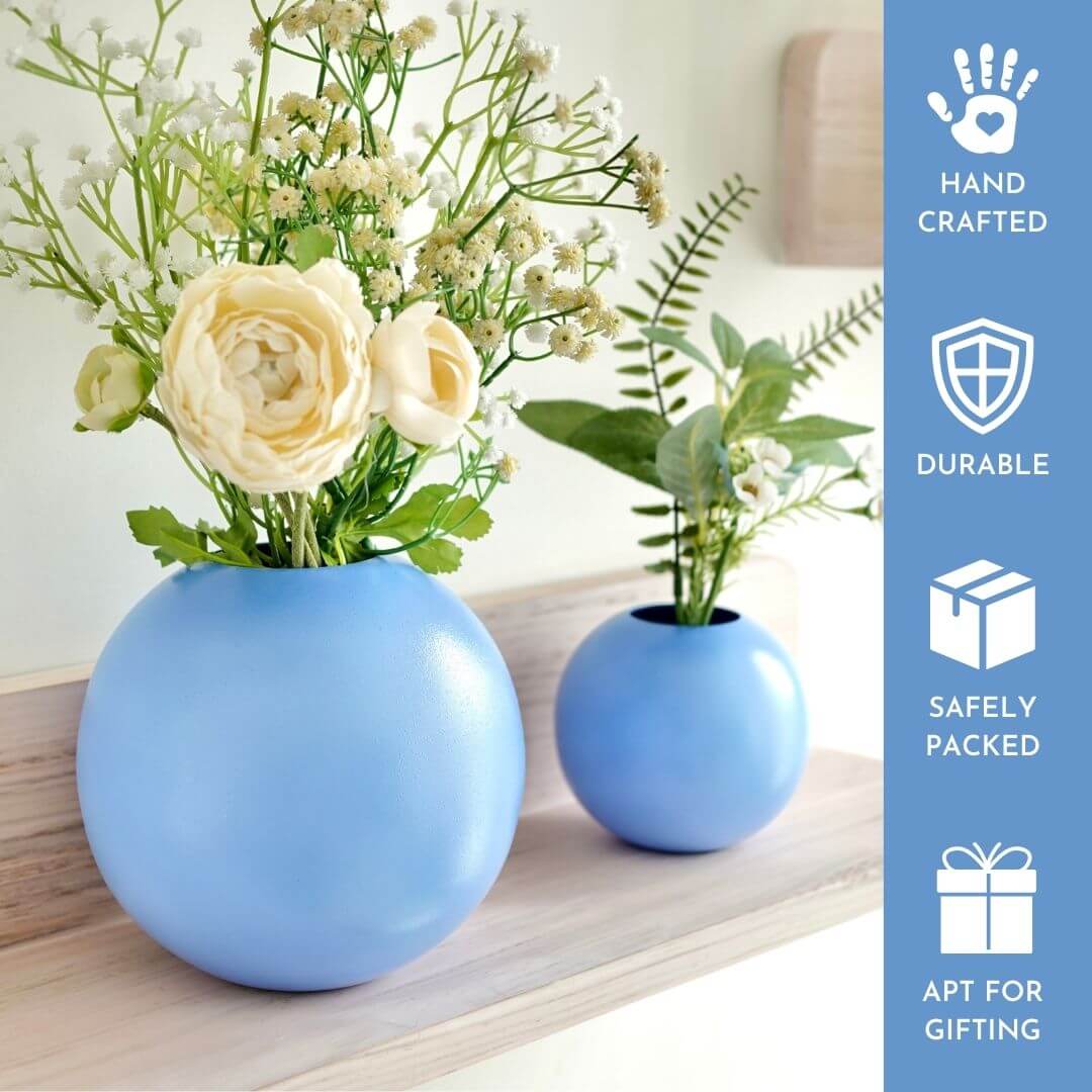 Metal Ball Flower Vase, Blue - 4.1'' - Behoma