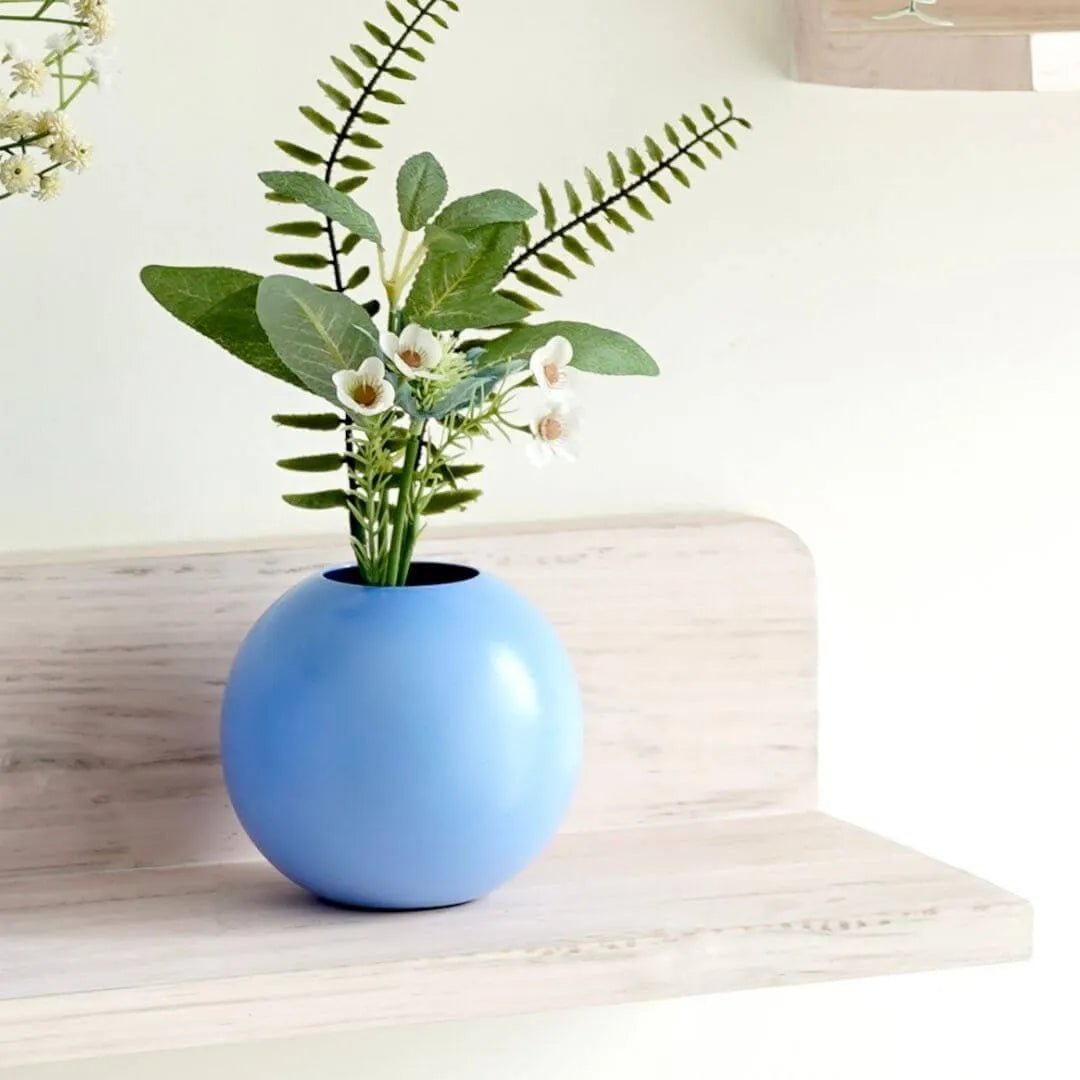 Metal Ball Flower Vase, Blue - 4.1'' - Behoma