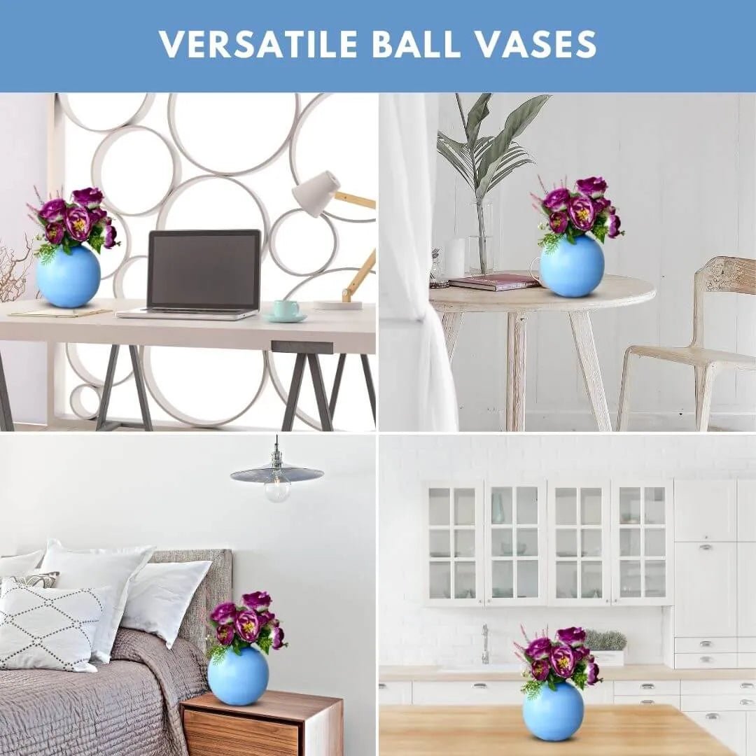 Metal Ball Flower Vase, Blue - 4.1'' - Behoma