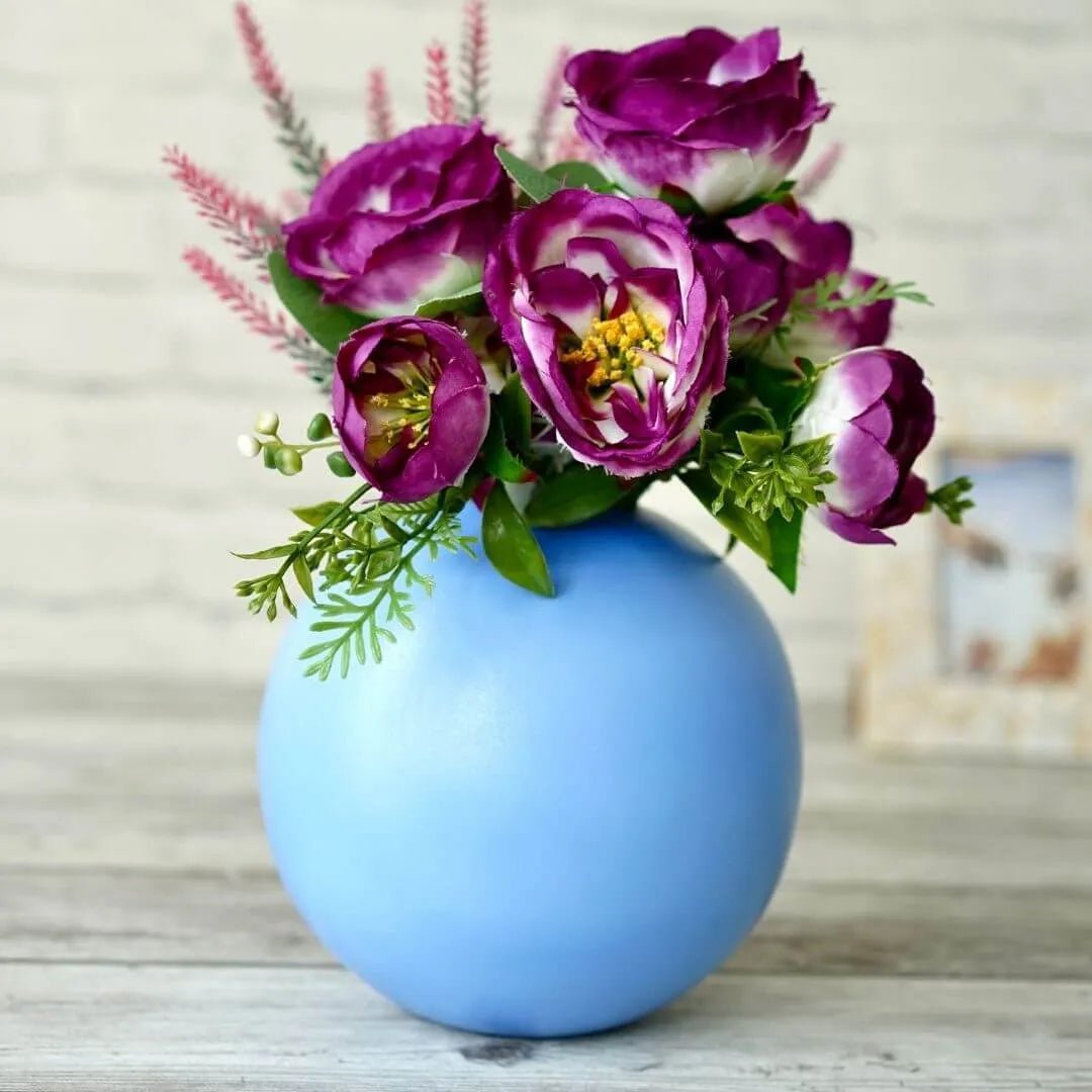 Metal Ball Flower Vase, Blue - 4.1'' - Behoma