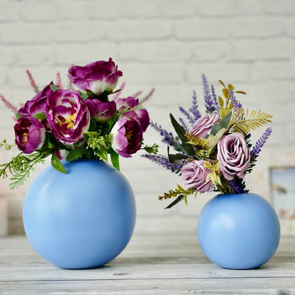 Metal Ball Flower Vase, Blue, Set - 6.6'' & 4.1'' - Behoma