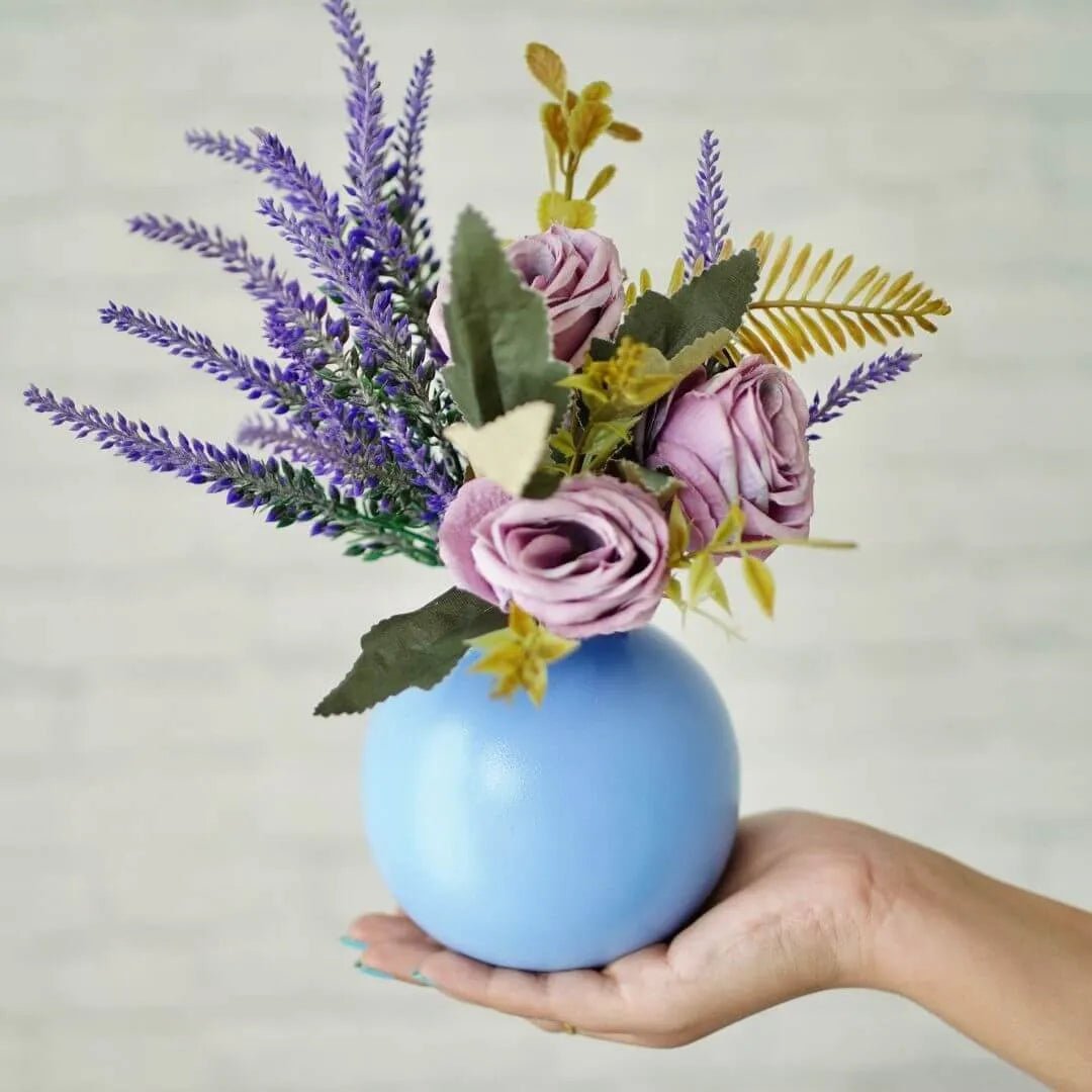 Metal Ball Flower Vase, Blue, Set - 6.6'' & 4.1'' - Behoma