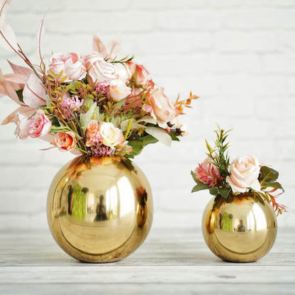 Metal Ball Flower Vase, Gold - Set - 6.6'' & 4.1'' - Behoma