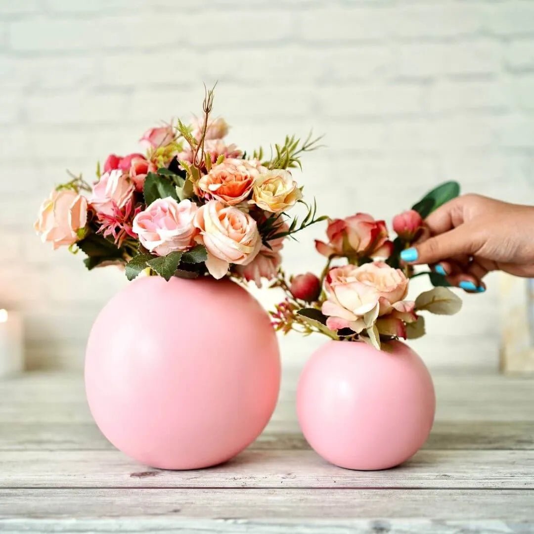 Metal Ball Flower Vase, Pink, Set - 6.6'' & 4.1'' - Behoma