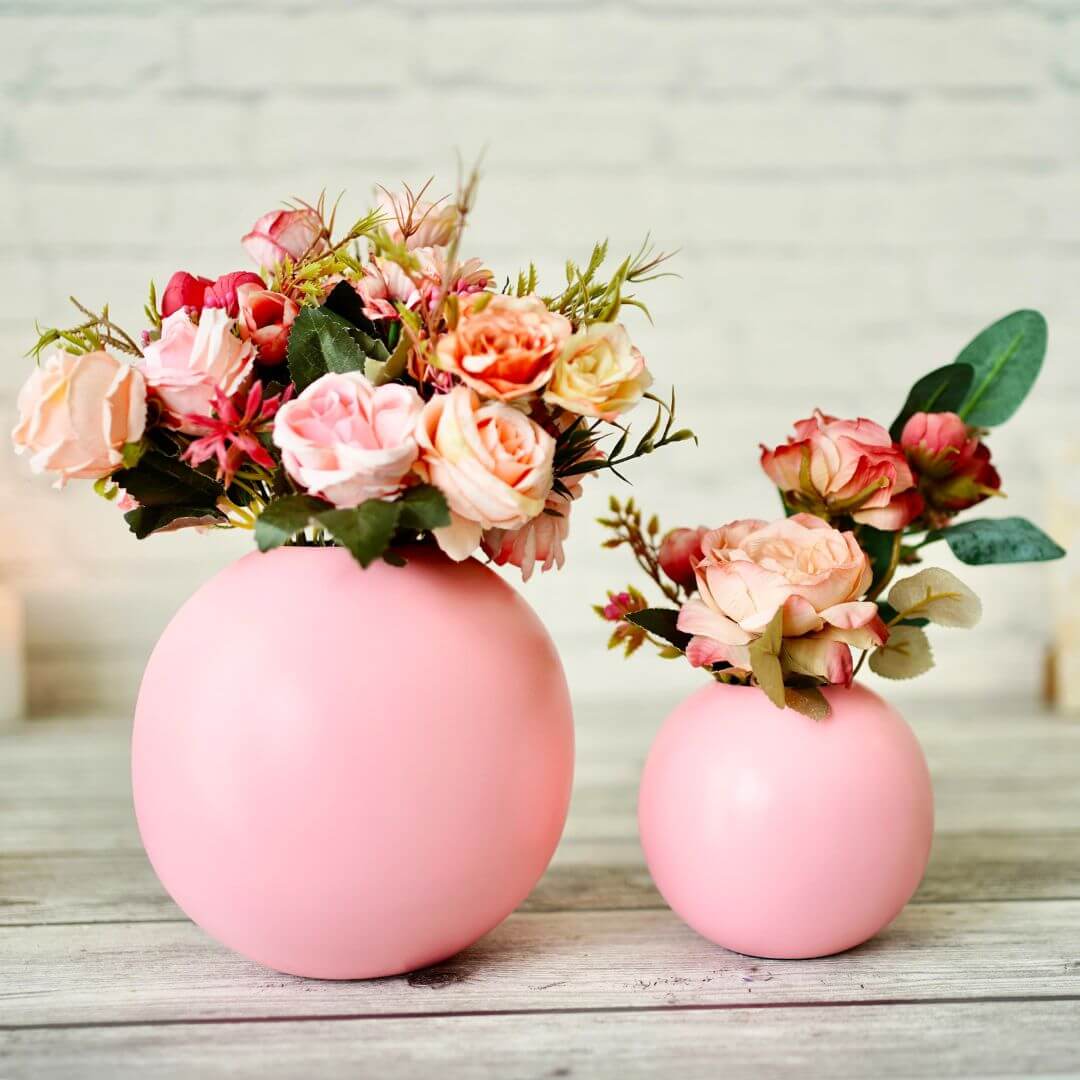 Metal Ball Flower Vase, Pink, Set - 6.6'' & 4.1'' - Behoma