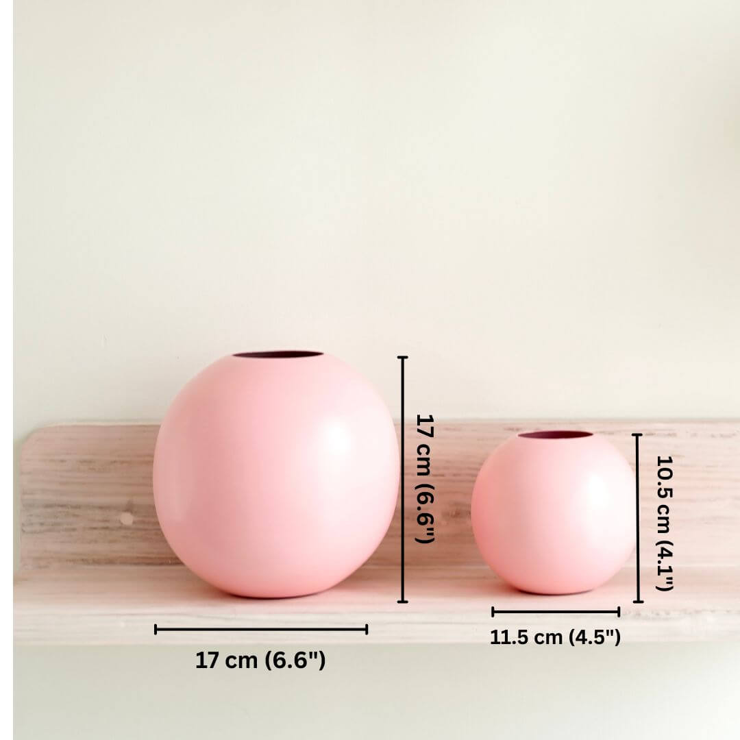 Metal Ball Flower Vase, Pink, Set - 6.6'' & 4.1'' - Behoma