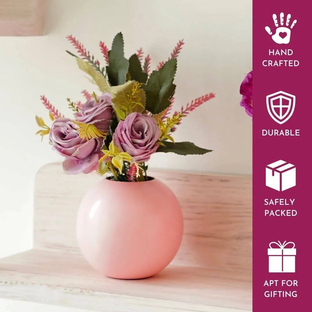 Metal Ball Flower Vase, Pink, Set - 6.6'' & 4.1'' - Behoma