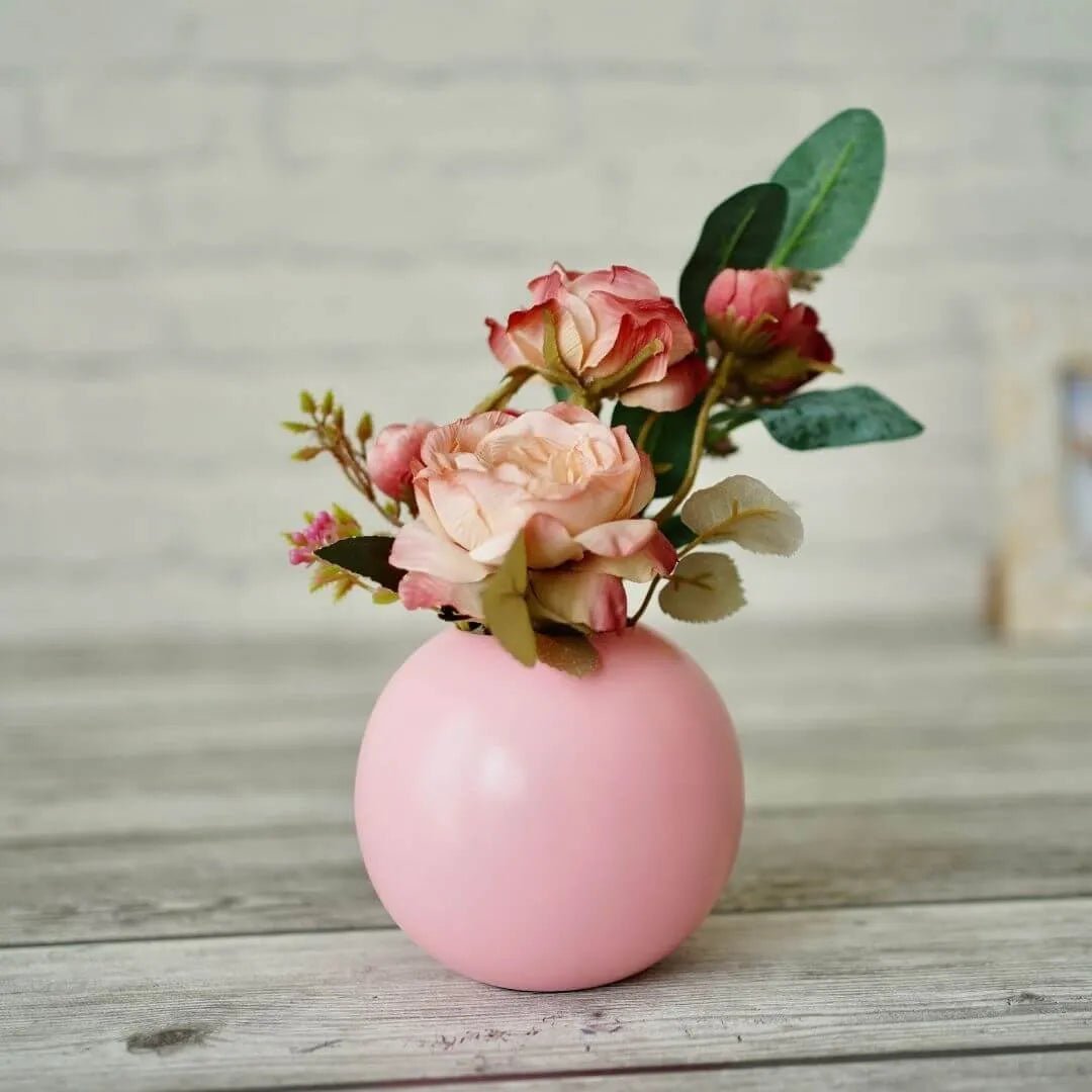 Metal Ball Flower Vase, Pink, Set - 6.6'' & 4.1'' - Behoma