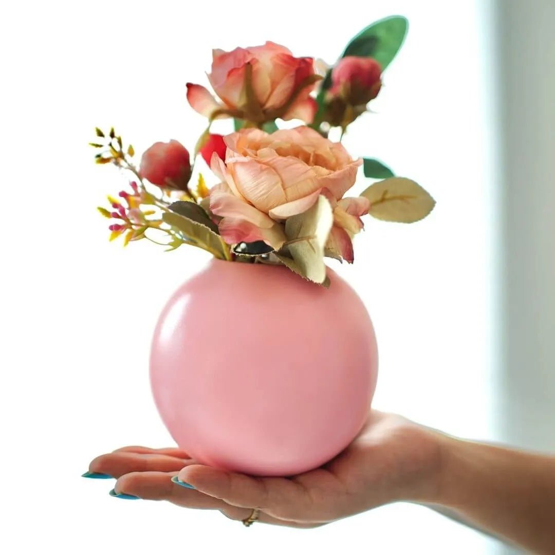 Metal Ball Flower Vase, Pink, Set - 6.6'' & 4.1'' - Behoma