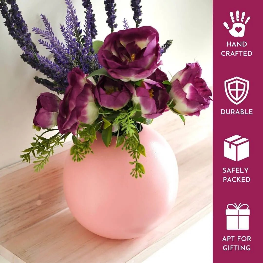 Metal Ball Flower Vase, Pink, Set - 6.6'' & 4.1'' - Behoma