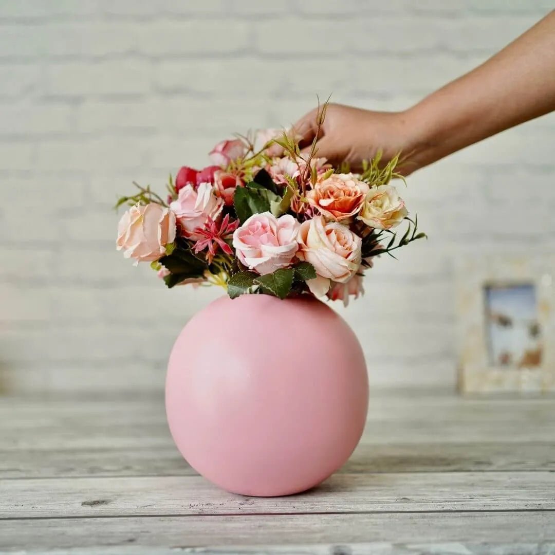 Metal Ball Flower Vase, Pink, Set - 6.6'' & 4.1'' - Behoma