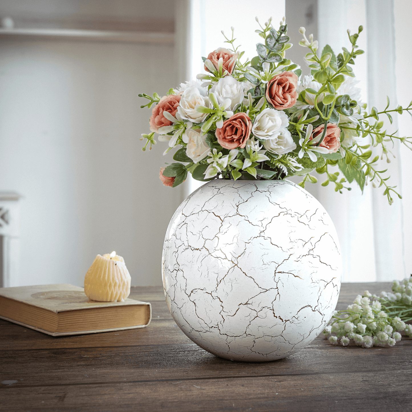 Metal Ball Flower Vase Set of 2 | White - Behoma