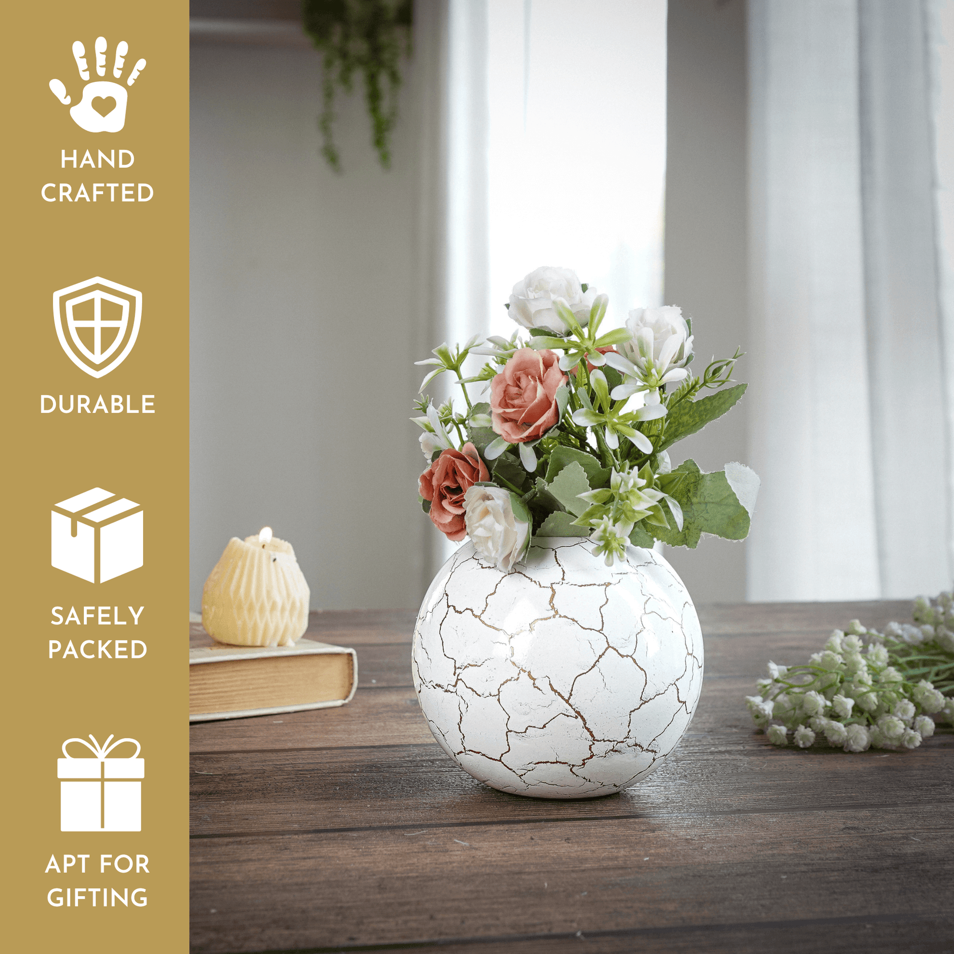 Metal Ball Flower Vase Set of 2 | White - Behoma