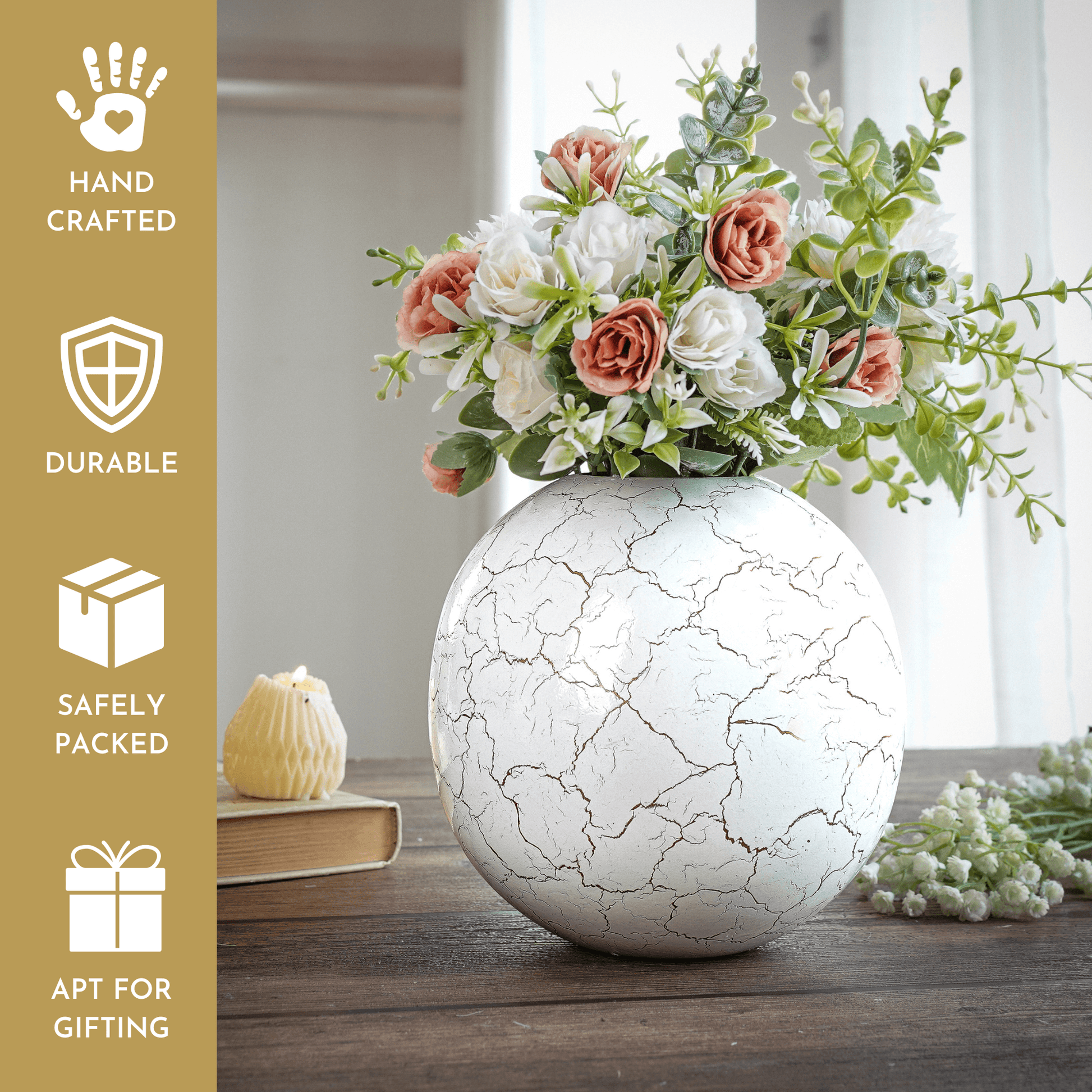 Metal Ball Flower Vase Set of 2 | White - Behoma