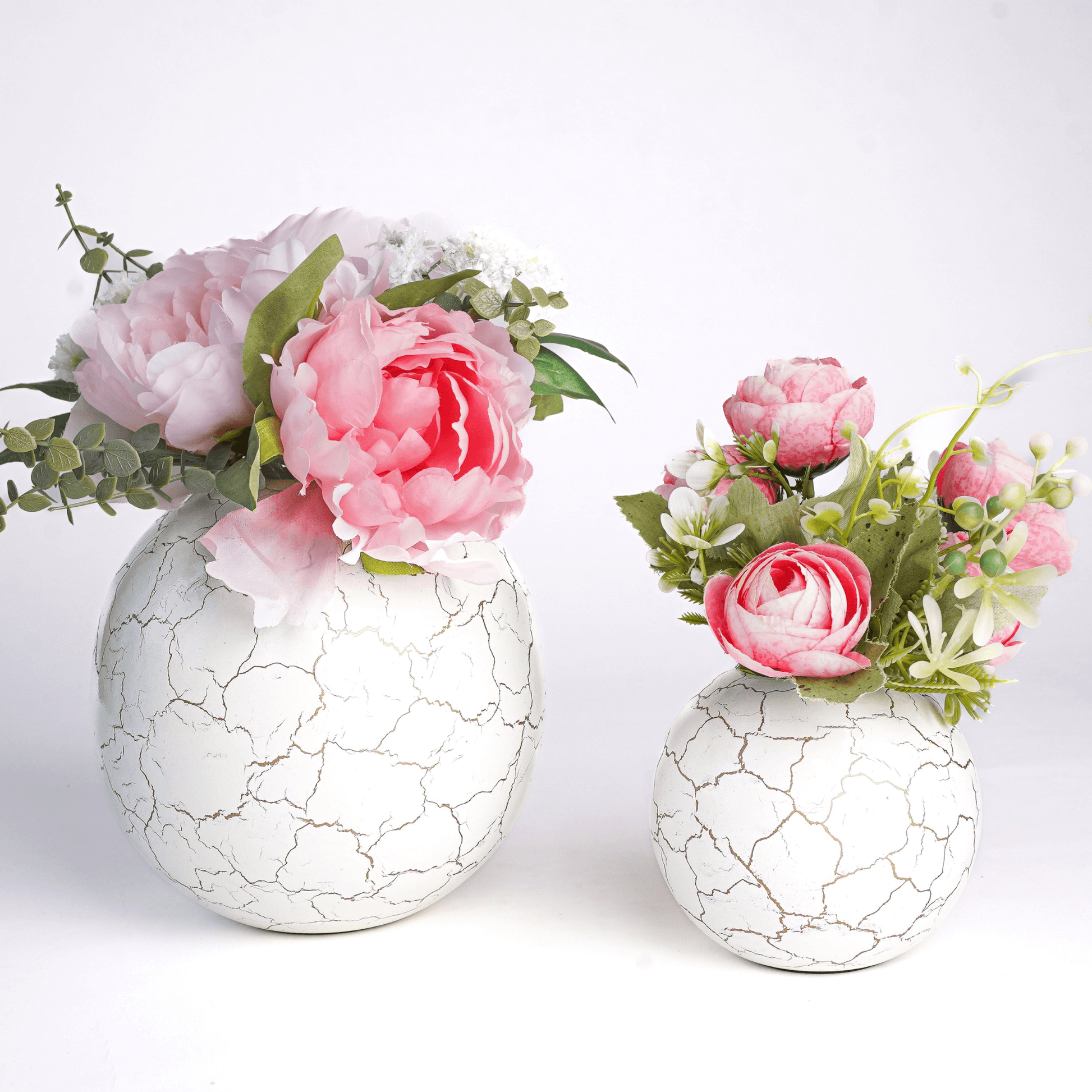 Metal Ball Flower Vase Set of 2 | White - Behoma