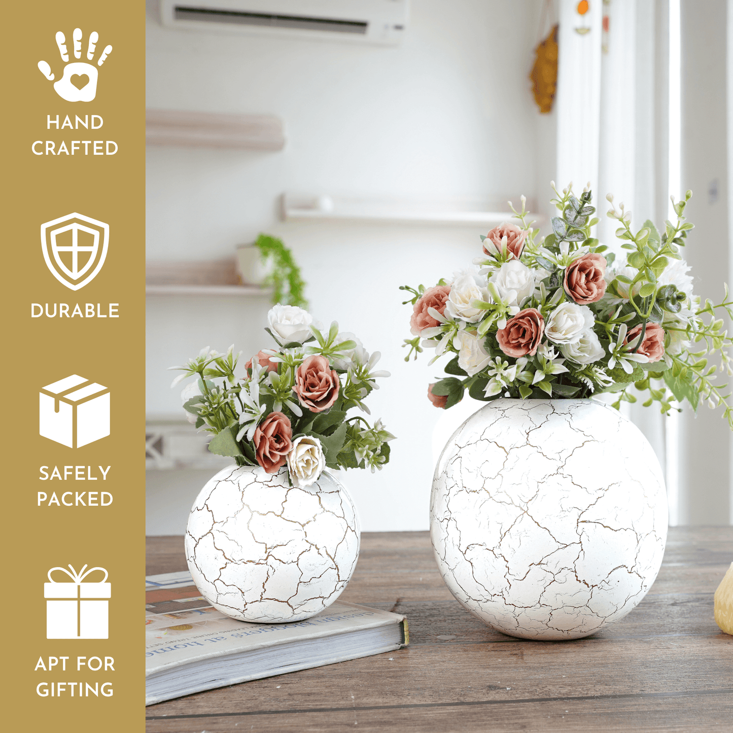 Metal Ball Flower Vase Set of 2 | White - Behoma