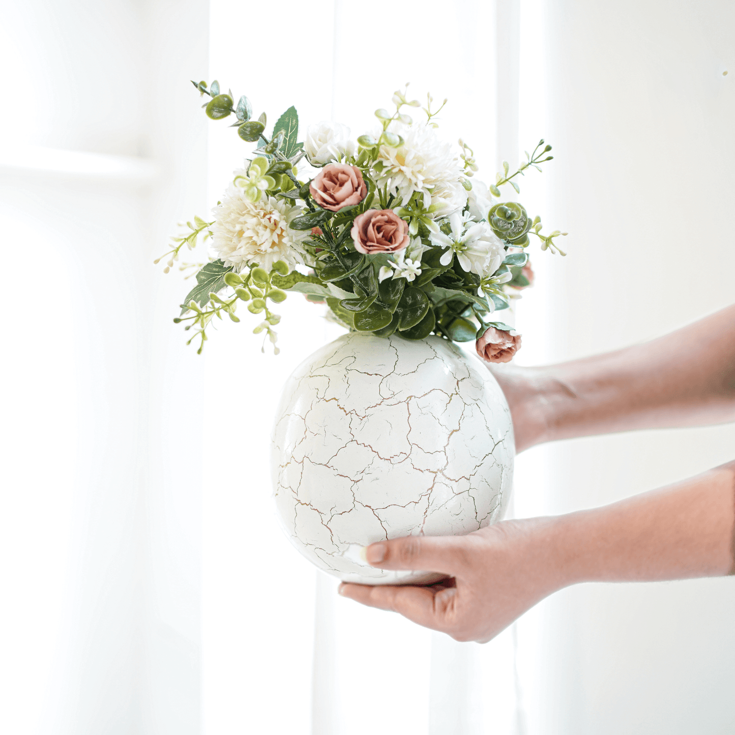 Metal Ball Flower Vase Set of 2 | White - Behoma