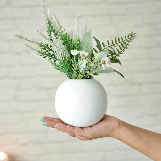 Metal Ball Flower Vase, White - 4.1'' - Behoma