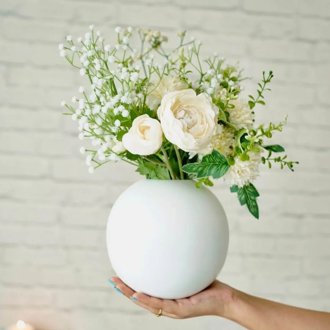 Metal Ball Flower Vase, White - Large, 6.6'' - Behoma