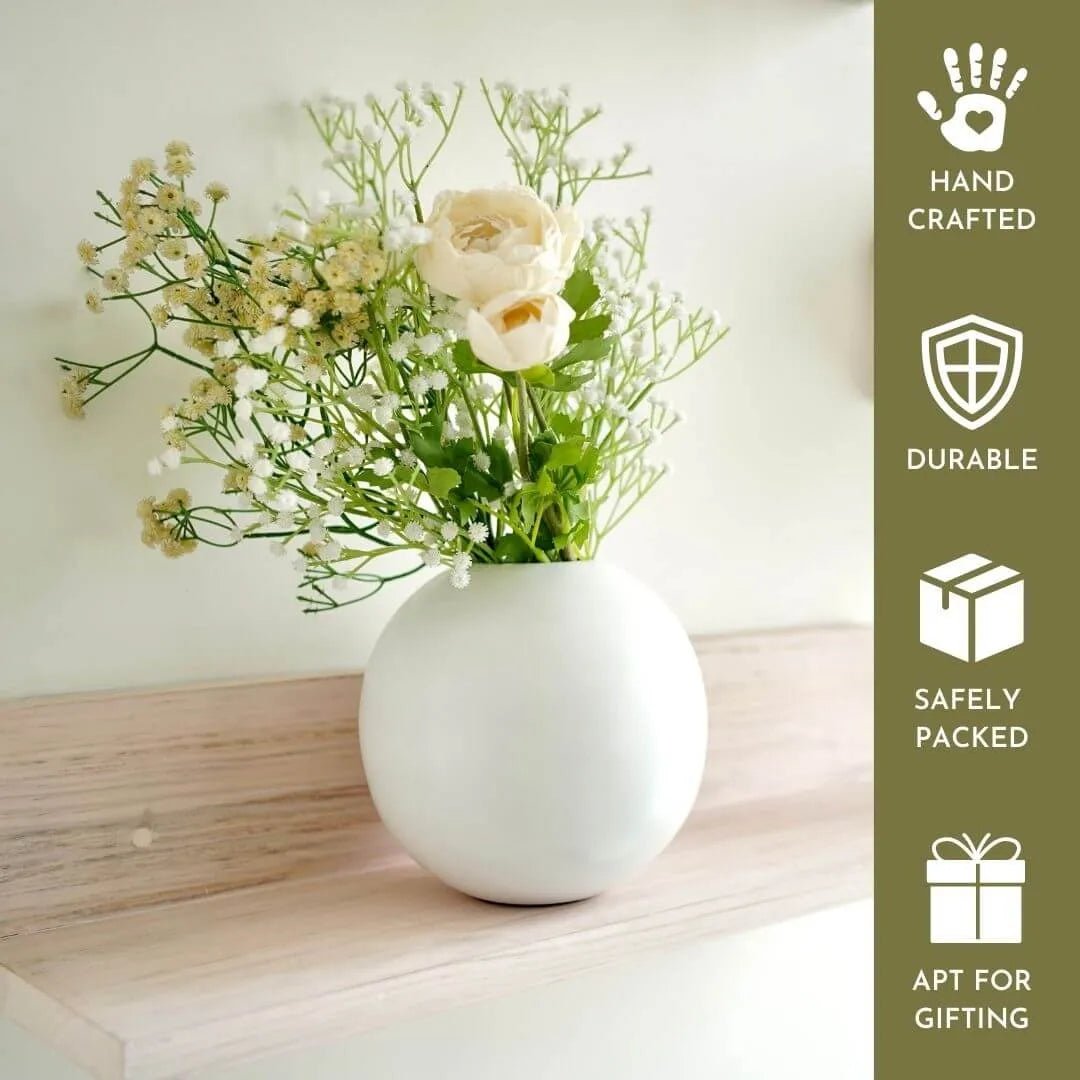 Metal Ball Flower Vase, White - Large, 6.6'' - Behoma