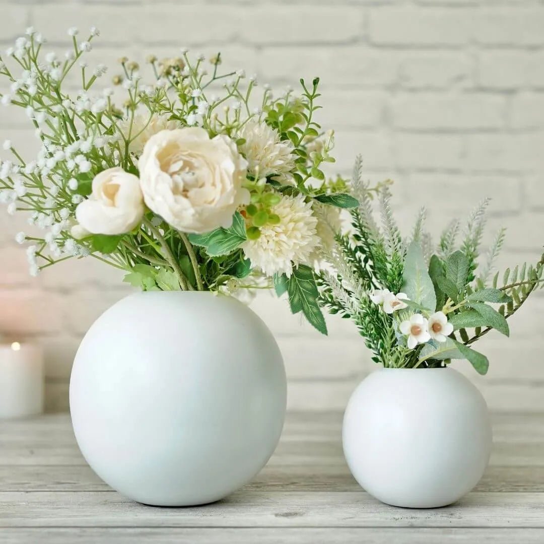 Metal Ball Flower Vase, White - Large, 6.6'' - Behoma