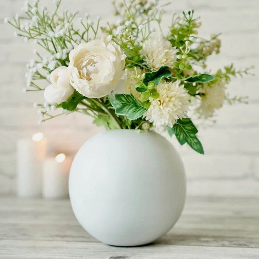 Metal Ball Flower Vase, White - Large, 6.6'' - Behoma