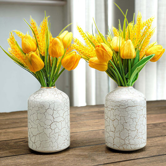 Metal Bottle Flower Vase, Off - white Crackled, Set of 2 - 6.2'' - Behoma