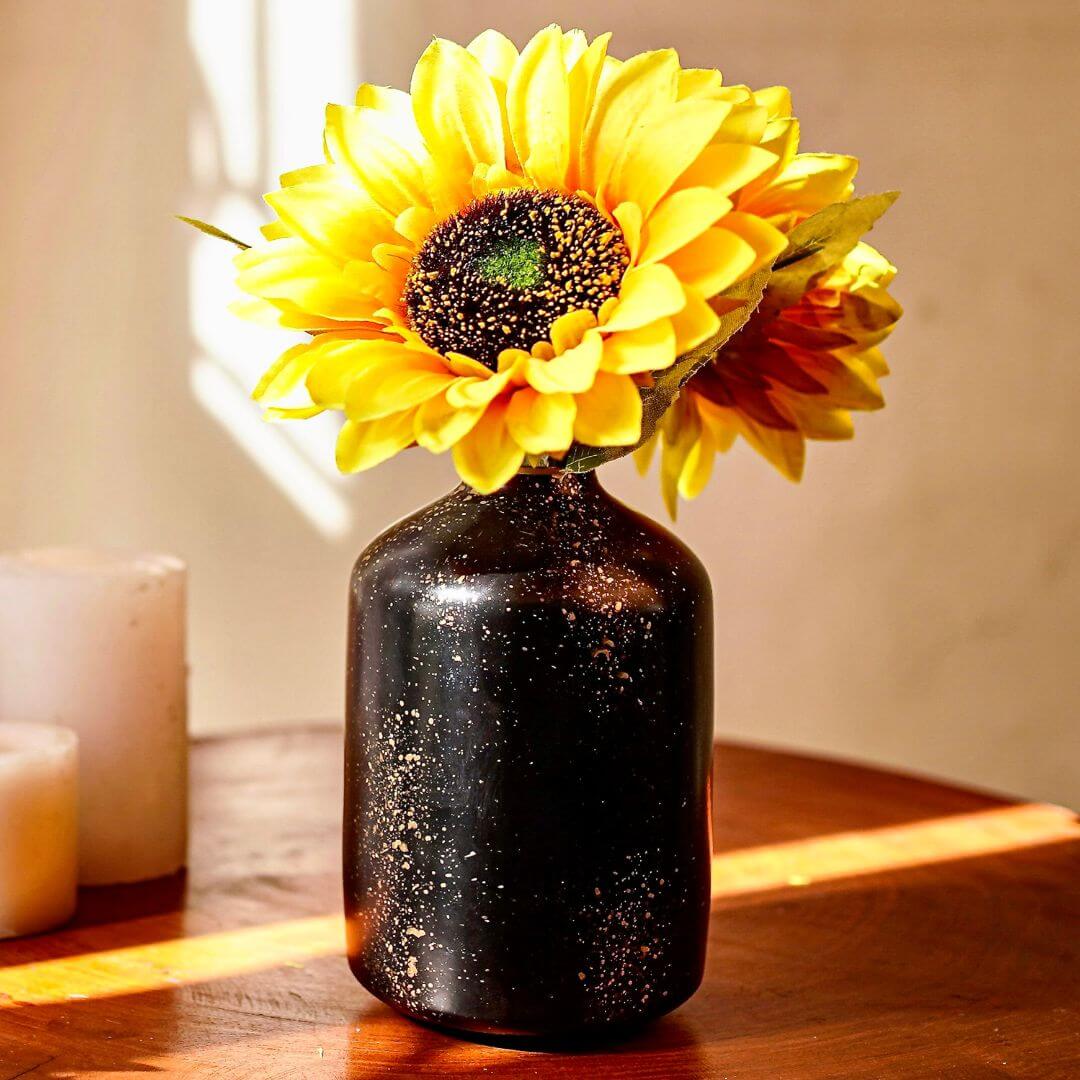 Metal Bud Bottle Flower Vase, Black, 6.2'' - Behoma