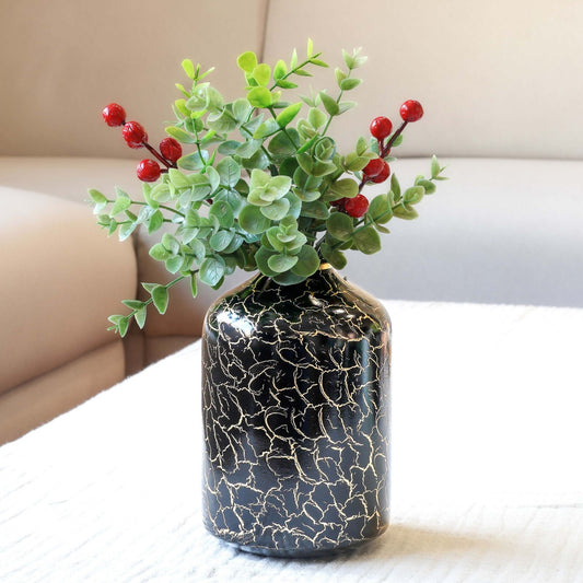 Metal Bud Bottle Flower Vase, Black Crackled, 6.2'' - Behoma