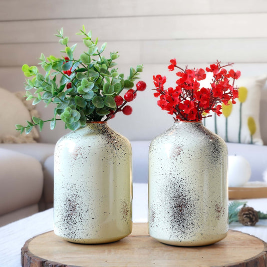 Metal Bud Bottle Vase, Off - white spotted, Set of 2 - 6.2'' - Behoma