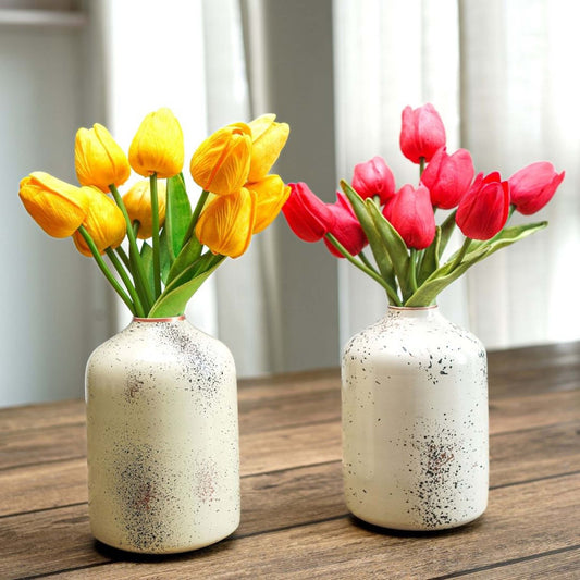 Metal Bud Bottle Vase, Off - white spotted, Set of 2 - 6.2'' - Behoma