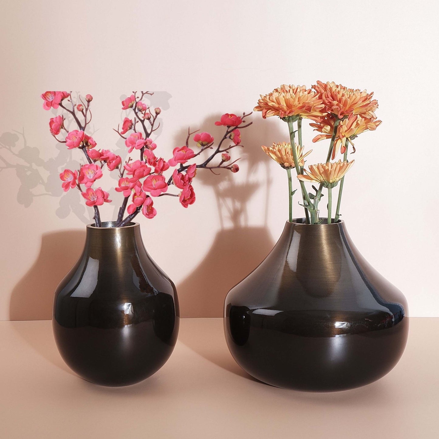 Metal Bud Flower Vase, Antique Copper, Set of 2 - 6.1'' - Behoma