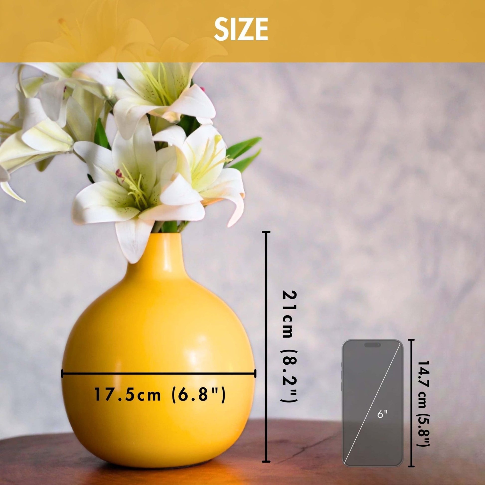 Metal Bud flower Vase Yellow set - 6.9'' & 4.7'' - Behoma