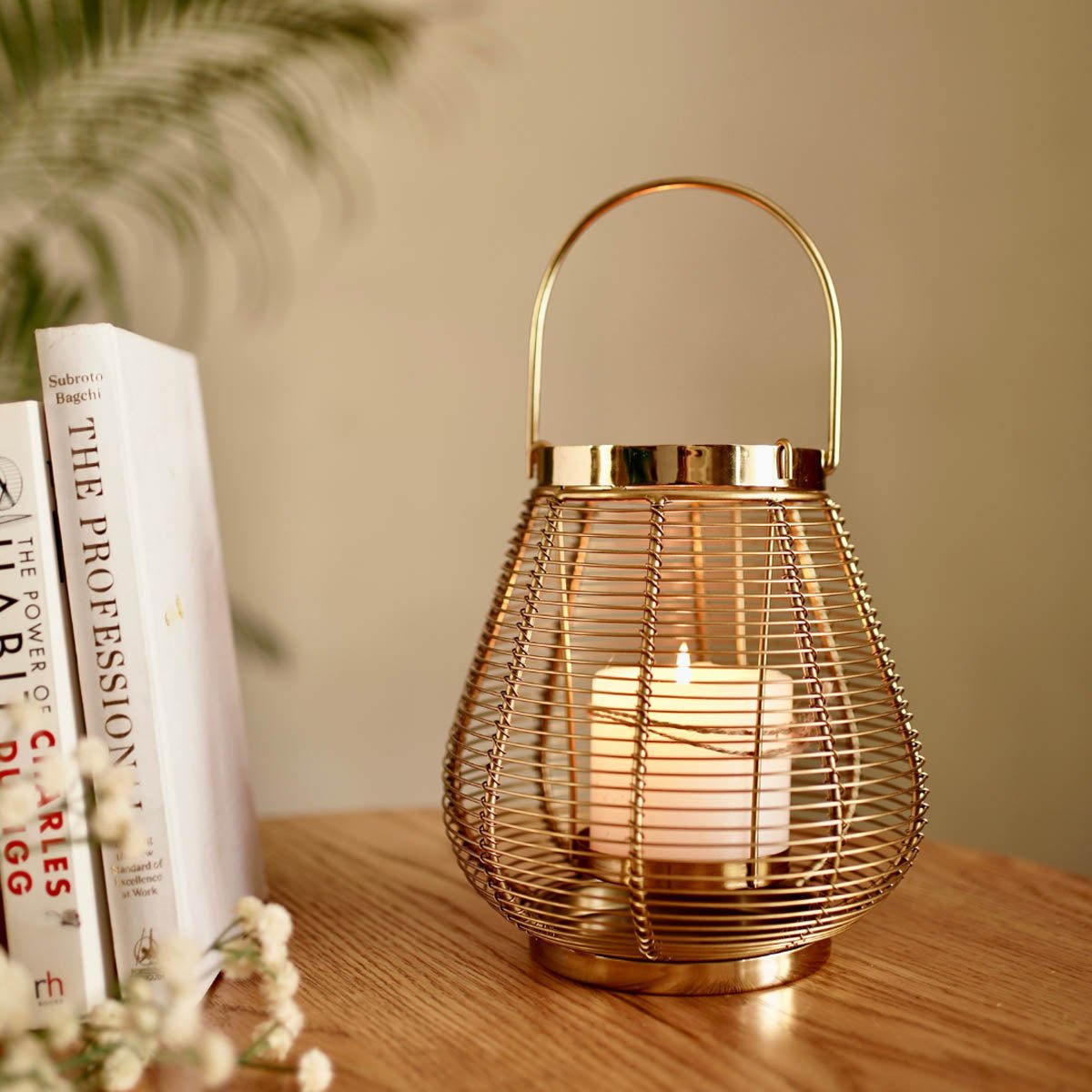 Metal Cage Lantern, Brass - 7.2''X 7.08'' - Behoma