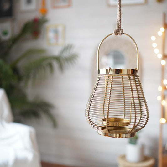 Metal Cage Lantern, Brass - 7.2''X 7.08'' - Behoma