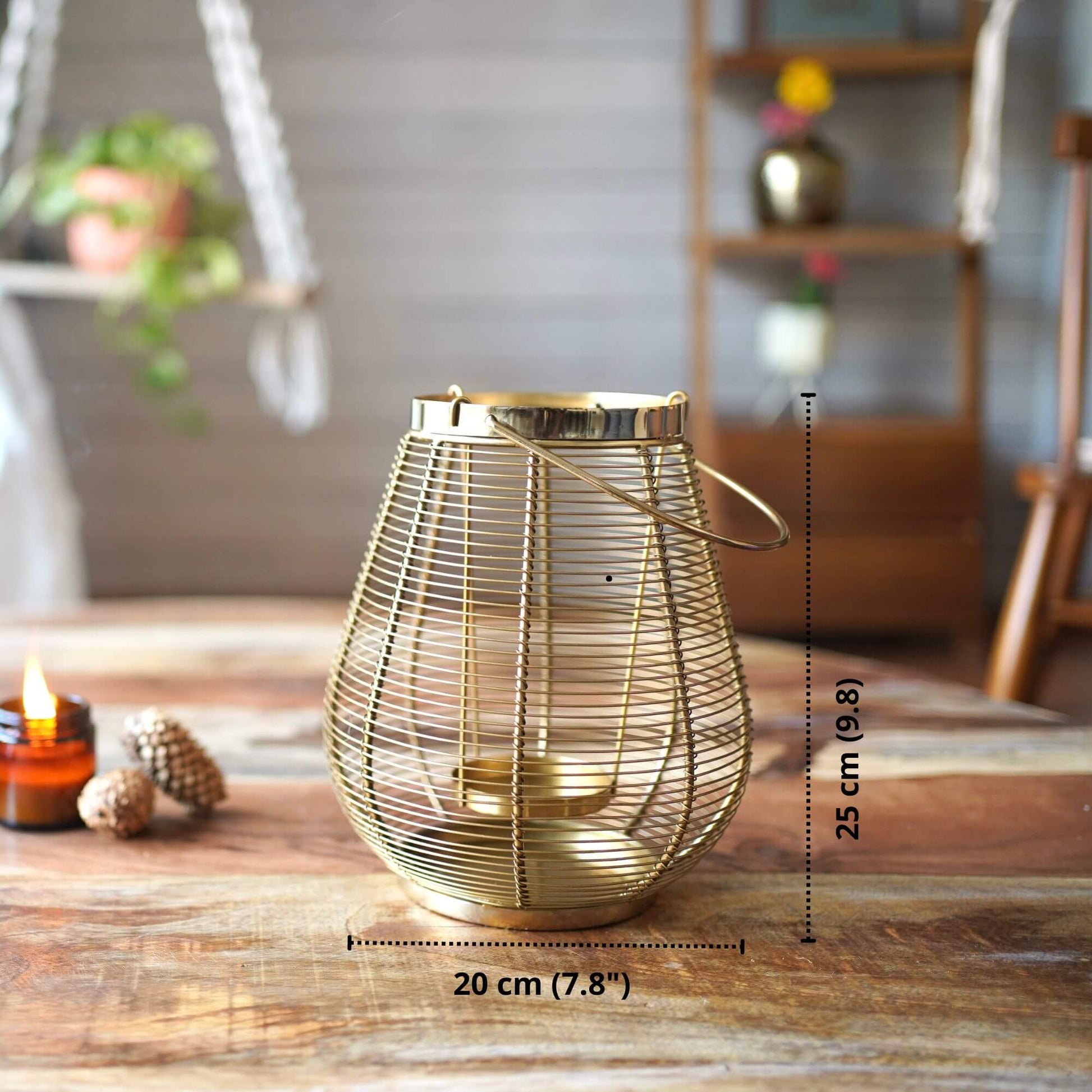 Metal Cage Lantern, Brass - 7.2''X 7.08'' - Behoma