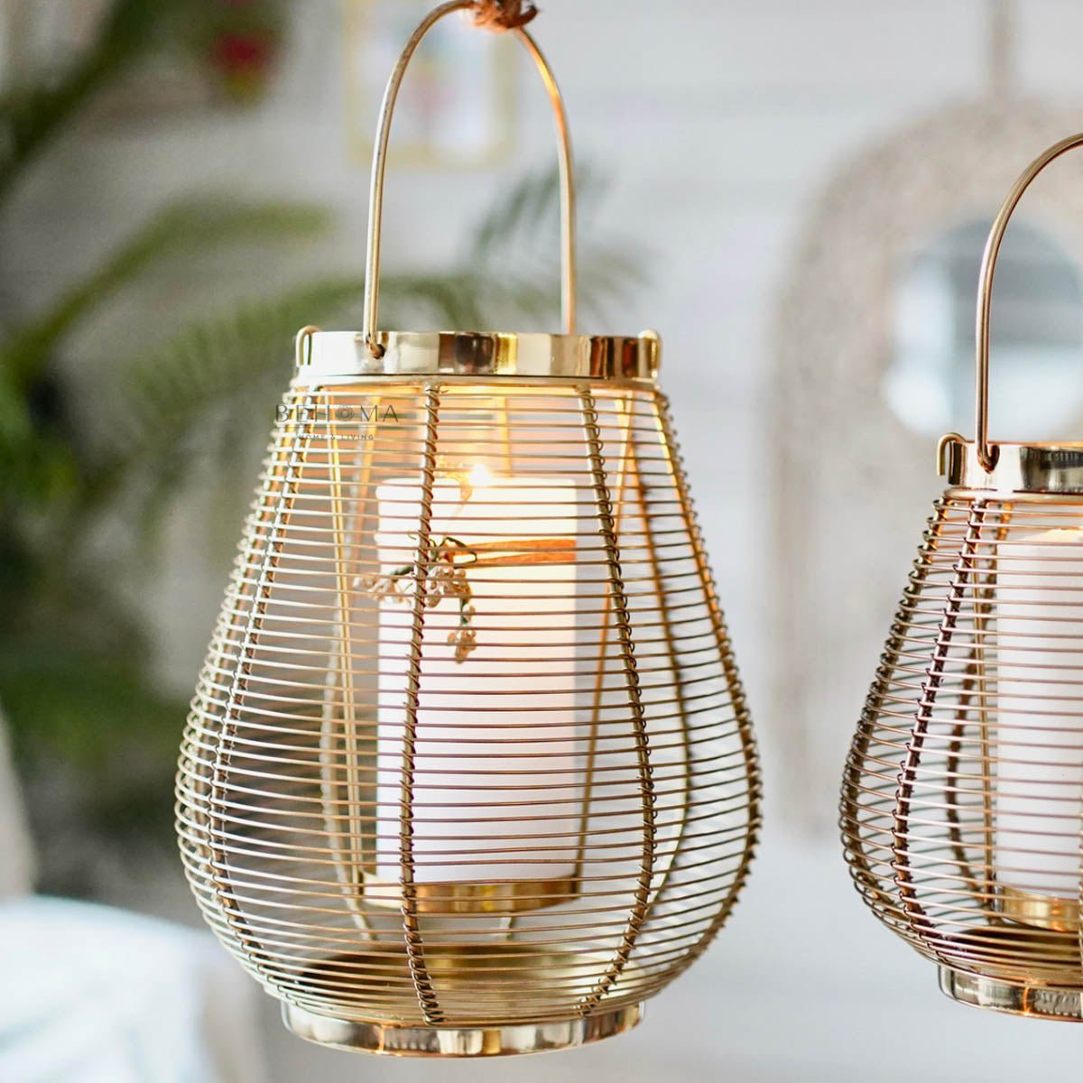 Metal Cage Lantern, Brass - 7.2''X 7.08'' - Behoma