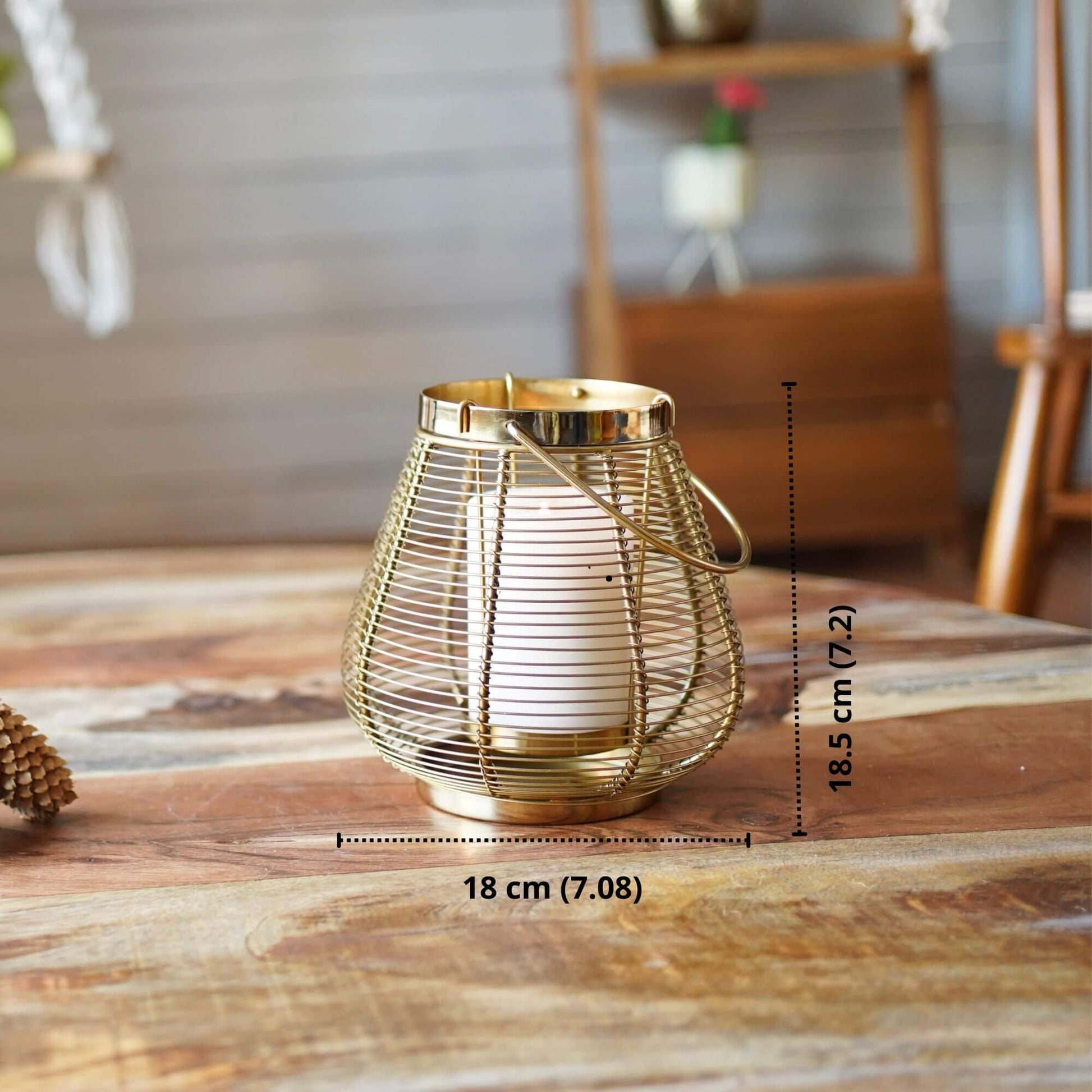 Metal Cage Lantern, Brass - 7.2''X 7.08'' - Behoma