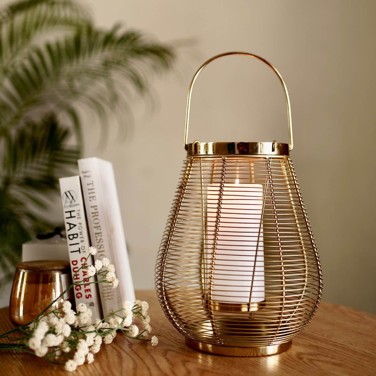 Metal Cage Lantern, Brass - 7.2''X 7.08'' - Behoma