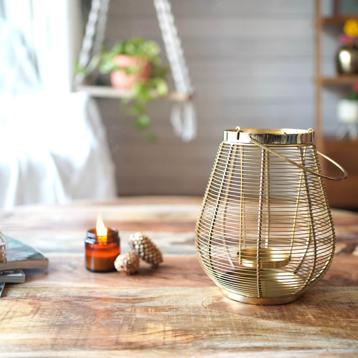 Metal Cage Lantern, Brass - 9.8''X 7.8'' - Behoma